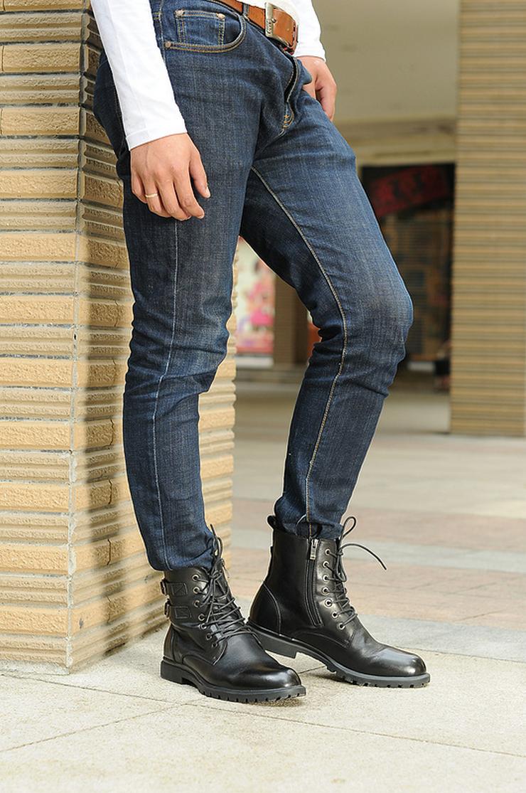 尤梵妮 新款时尚男鞋真皮靴英伦马丁靴潮流黑色军靴男短靴系带青年男