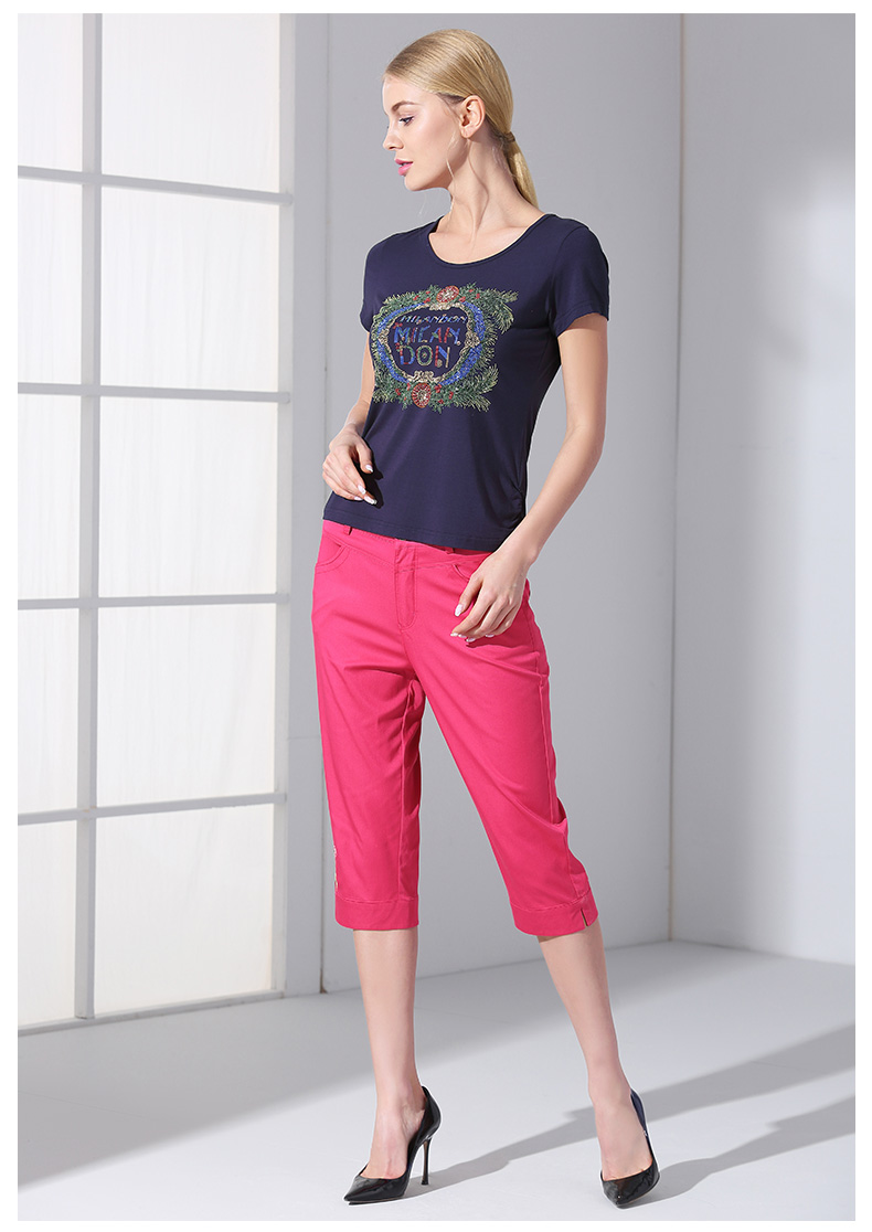 米兰登夏装新品中老年女装五分小脚裤妈妈装休闲裤薄软大码wj210030