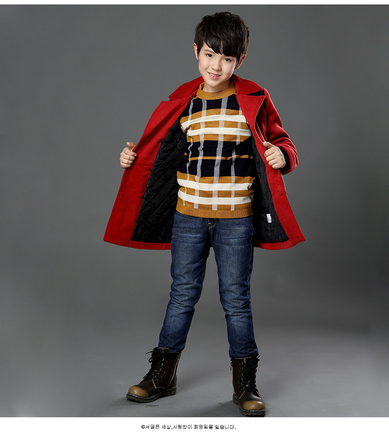 童装男童秋冬季2015新款韩版外套中大童加厚呢子大衣儿童休闲大衣