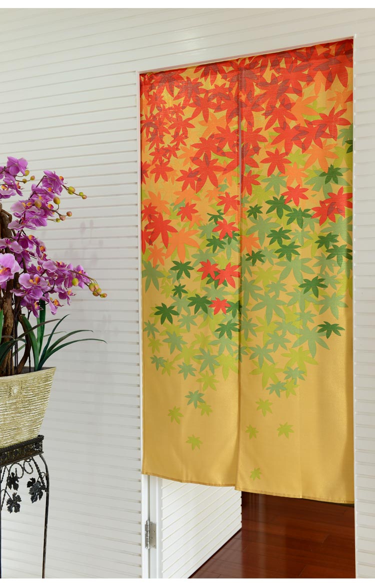 风雅荷塘 香山红叶85*150CM 金丝银丝印花风水布艺门帘 隔断帘 送杆 蓝色