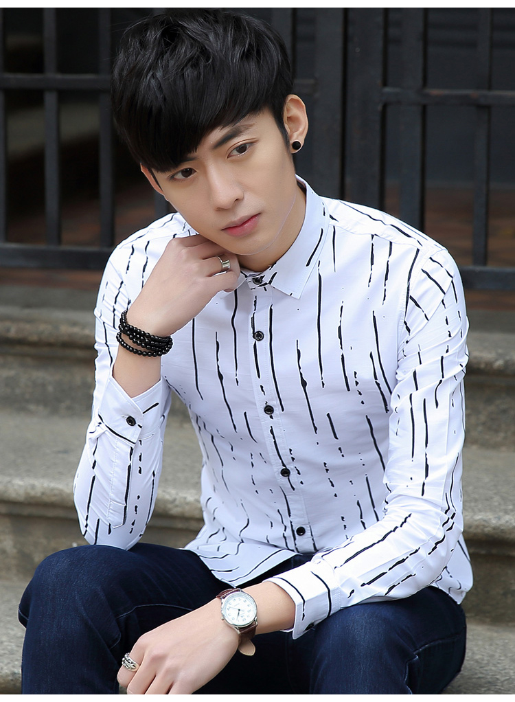 说(sanweichuanshuo) 三围传说 2016春季男款修身流行不间断条纹长袖