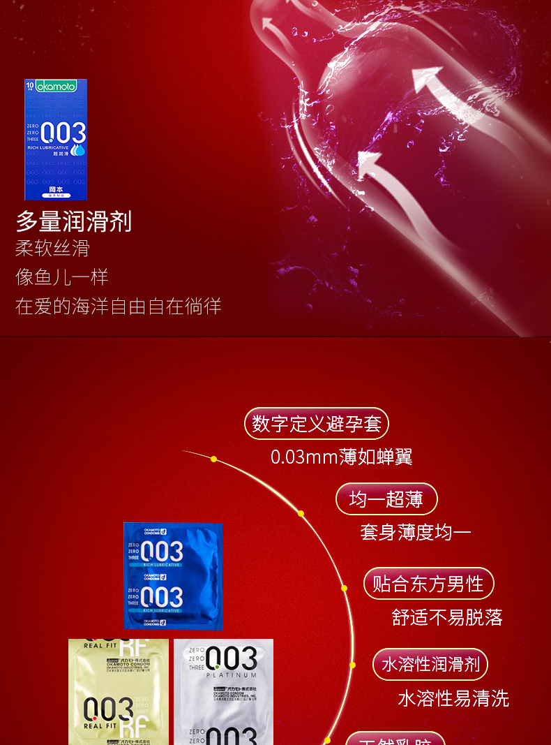 01安全套超润滑日本进口 冈本001 冈本003-超润滑-3只装