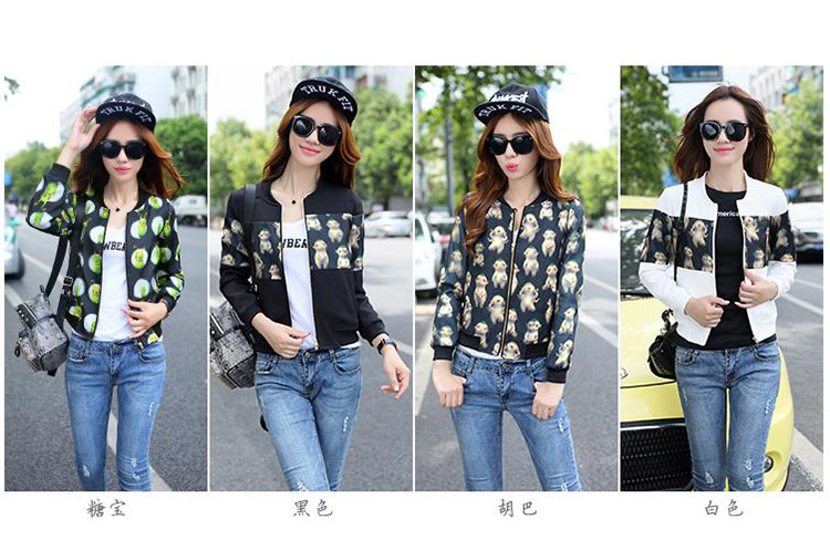 少女风暴短外套女秋款韩版时尚卡通图案棒球服女装韩版棒球衫女 黑色 M