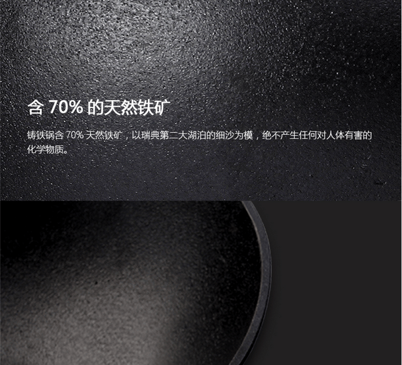
                                        【瑞典进口】斯肯特 炒锅铸铁锅 无涂层物理不粘锅无油烟锅 平底炒菜锅具32CM                