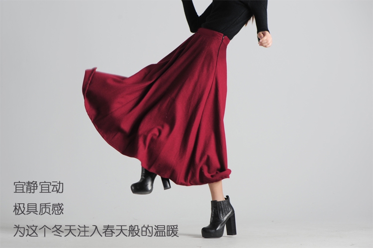 
                                        美莉丹2016秋冬毛呢高腰半身裙 保暖欧美修身长裙 简约仿羊毛呢大摆裙 淡雅灰 XL                