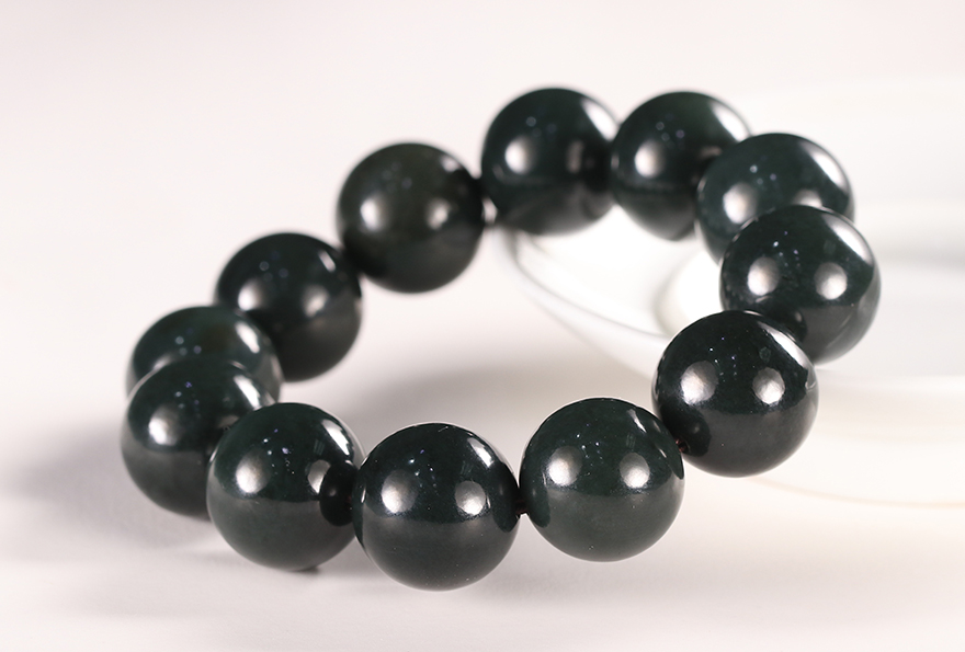 和田玉青玉 送礼首选【圆珠手串】油性十足 107.04克 博润玉器