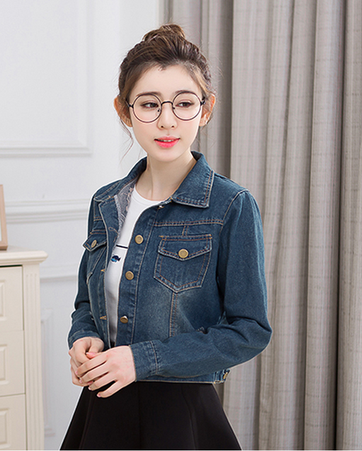 诺莱姿2016新款春季韩版百搭牛仔外套女牛仔衫开衫101 深蓝色 l