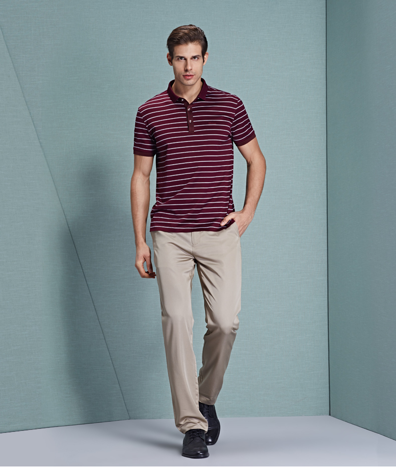 金狐狸男装短袖t恤男士翻领商务休闲纯棉针织打底2016夏季新品 枣红色