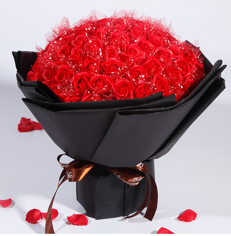51朵玫瑰花肥皂花生日礼物情人节礼物送女友七夕花束香皂花礼盒 51朵