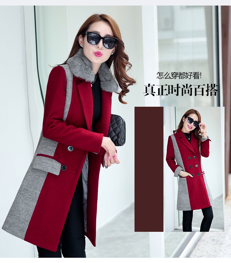 衣带渐宽2015秋冬女装时尚呢子大衣中长款呢外套修身毛呢大衣DZL209 樱桃红 M