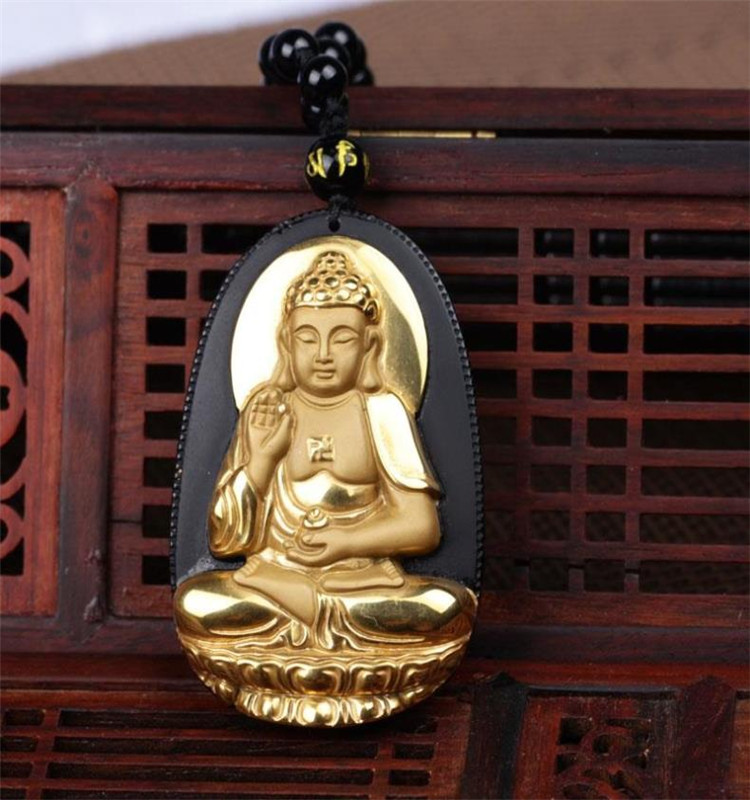 形象派 黑曜石吊坠阿弥陀佛佛挂坠项链