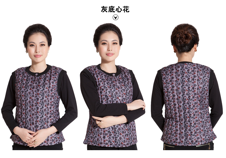 南极人秋冬中老年修身羽绒内胆无袖马甲背心女款 内外穿半袖背心马甲无缝羽绒保暖内衣 8066 绿底黄金花 XL(170/92B)