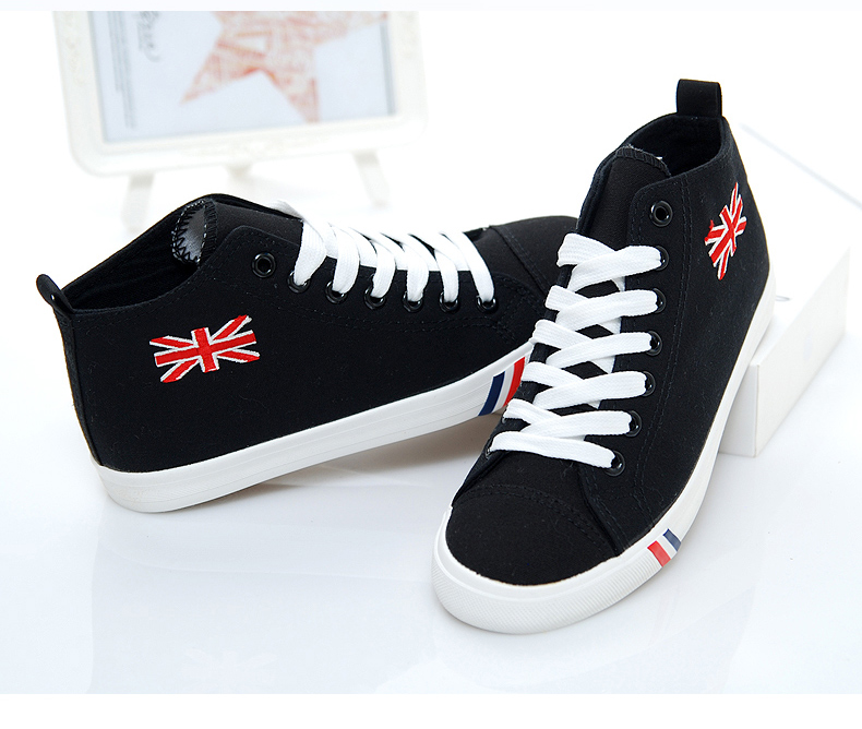 申马女士高帮系带帆布鞋时尚韩版纯色百搭休闲板鞋平底米字旗女鞋u23