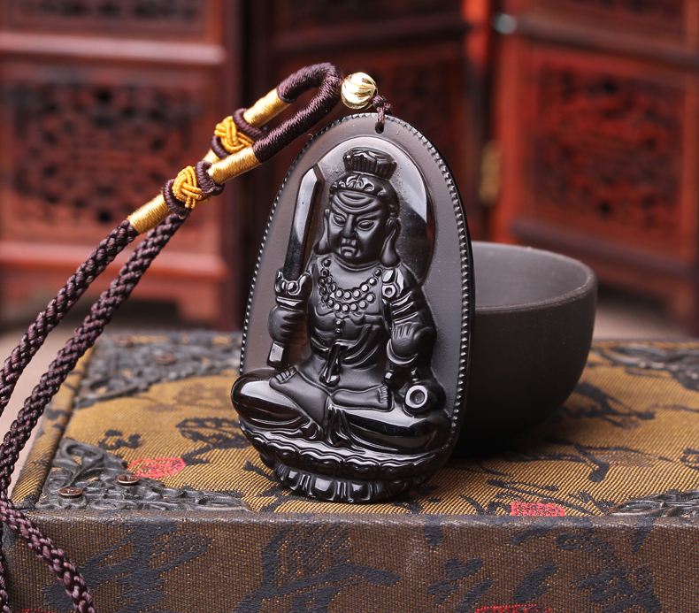 慈灵阁 黑曜石不动尊菩萨吊坠不动明王本命佛吊坠 男女