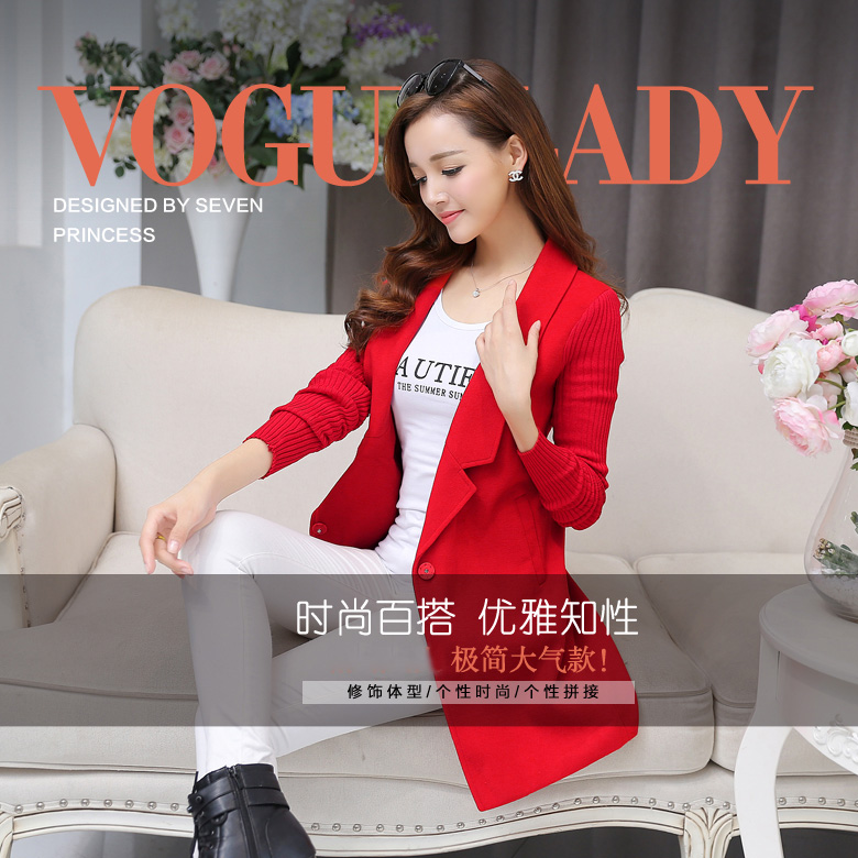 芮魅2015秋冬新款韩版时尚中长款休闲毛呢西装领外套 短外套女4876  灰色  L
