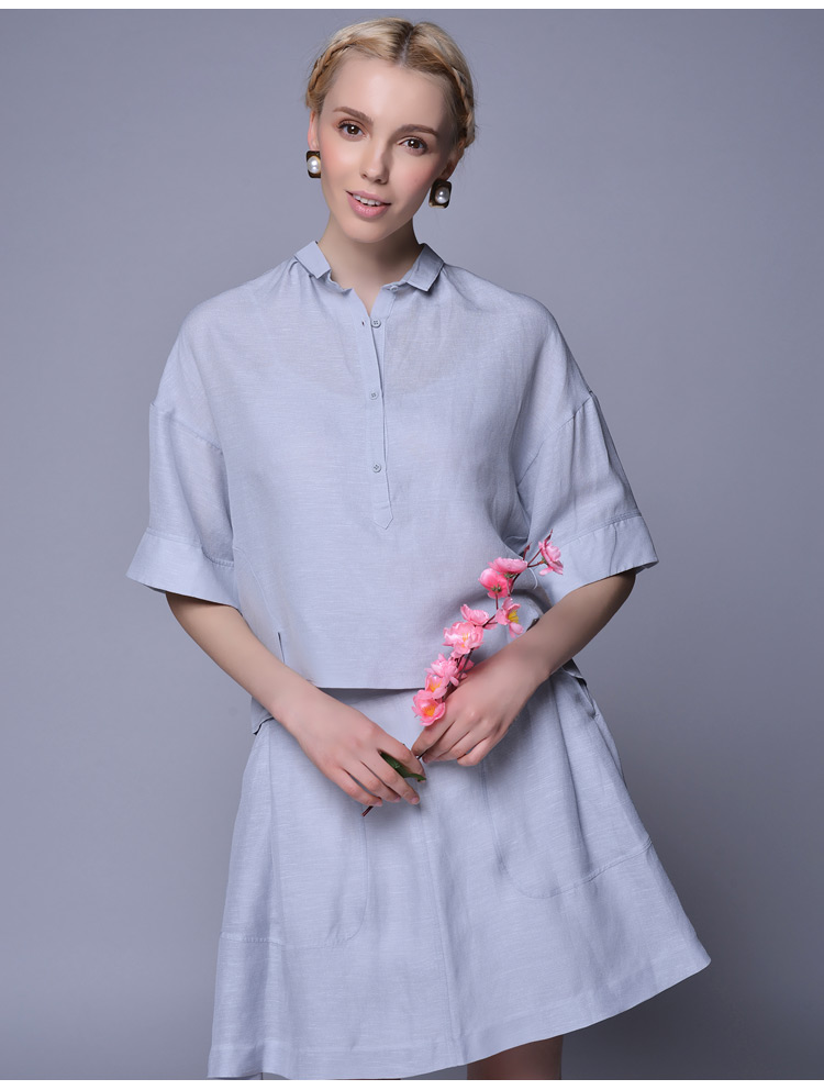 2016春夏新款女装珍贝桑蚕丝真丝麻衬衣1922中袖直筒职业ol短衬衫 浅