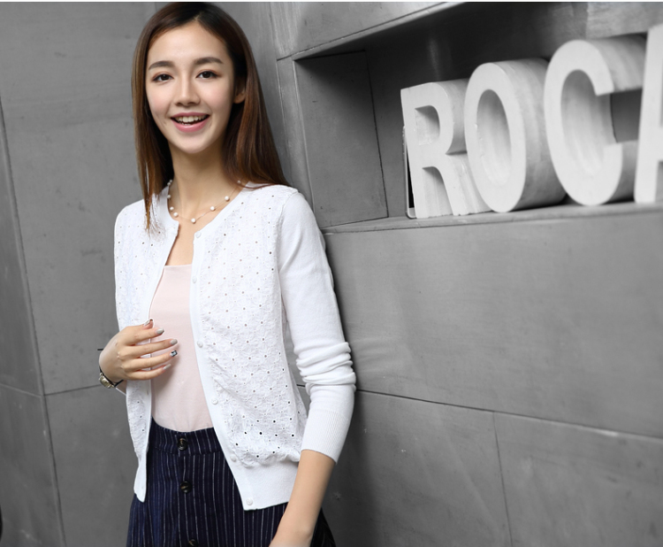 
                                        棉立方开衫女针织衫毛衣2016秋装新款女装绣花棉上衣女长袖外套 天青 M                