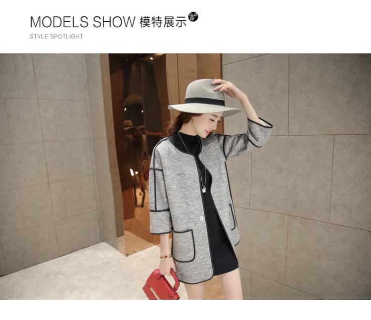 简草2015秋季新款韩版大码宽松时尚风衣七分袖休闲中长款外套女开衫薄 灰色 XL