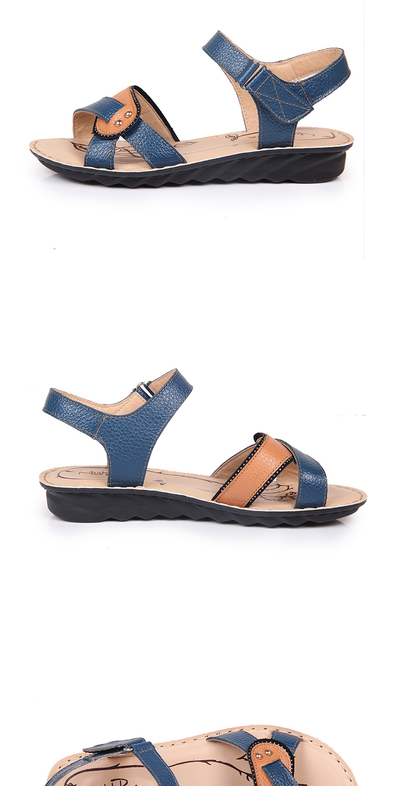 夜雨中老年女鞋妈妈凉鞋真皮软底平跟平底凉鞋夏季大码老人中年女凉鞋