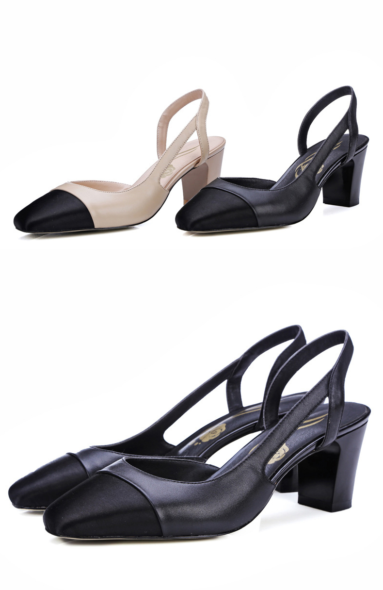 轻奢时尚品牌 法玛莎2016春夏新款女鞋头层牛皮粗跟拼色方头单鞋 四季