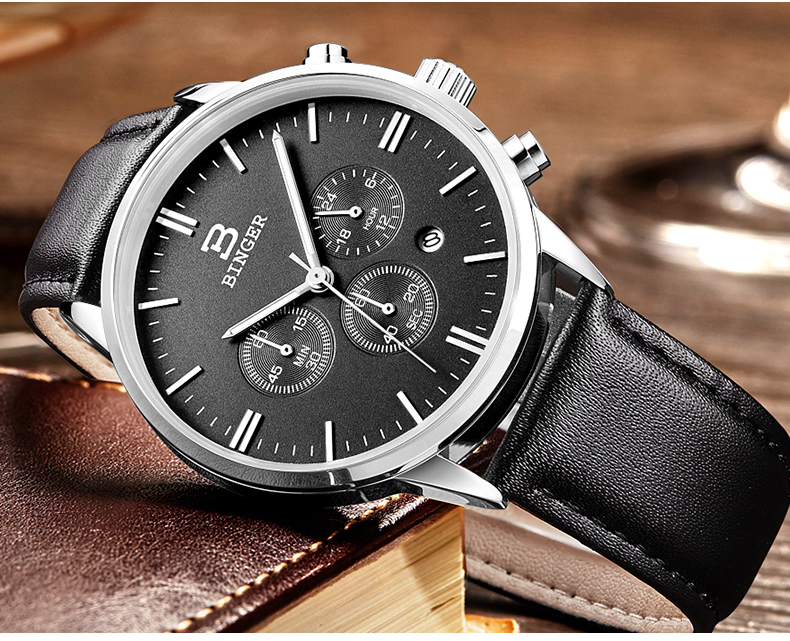 【宾格123瑞士品牌表】宾格(binger)手表石英表男士手表商务休闲皮带