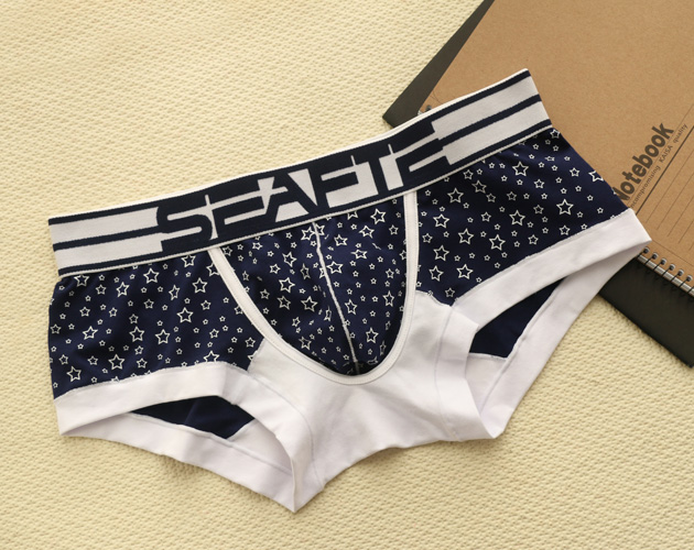 古仕卡特2015新款潮男时尚个性五角星印花拼色平角内裤男两条装 白色