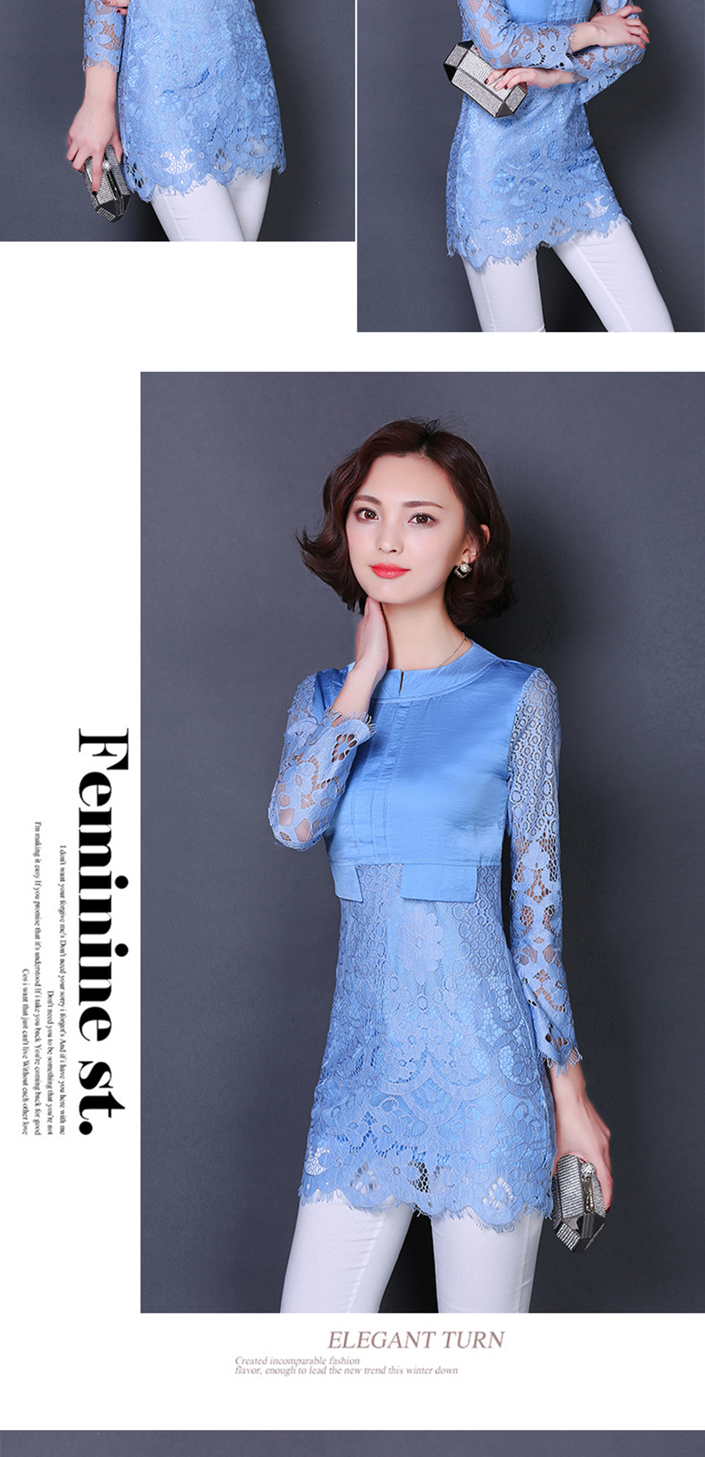 施莎2016春夏女装新款日韩时尚百搭夏装蕾丝雪纺衫 花色 L