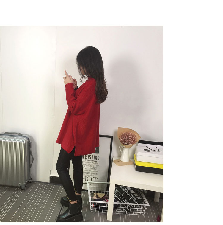 夏尔维纳针织衫毛衣女2015秋装新款韩版下摆开叉半高领宽松套头针织衫中长款长袖毛衣女 驼色 均码