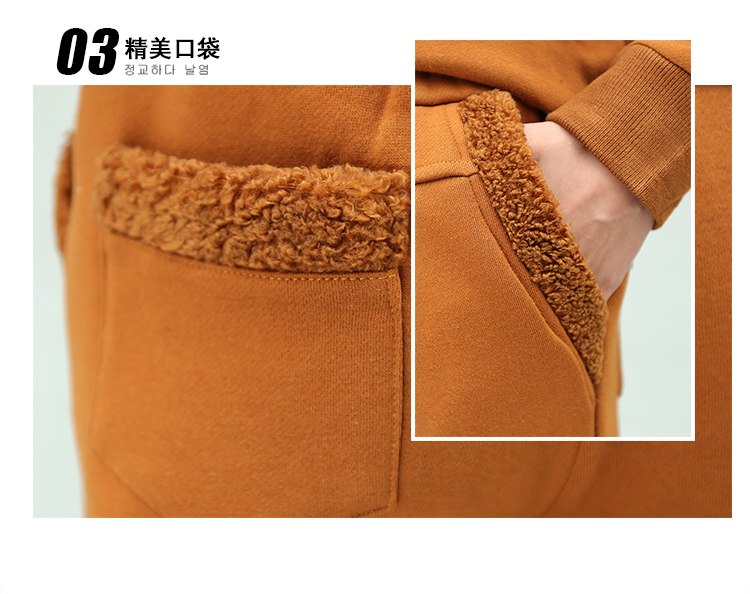 以澜 2015韩版秋冬装新款大码休闲运动服套装卫衣女三件套加厚加绒女士卫衣 1096 驼色 L