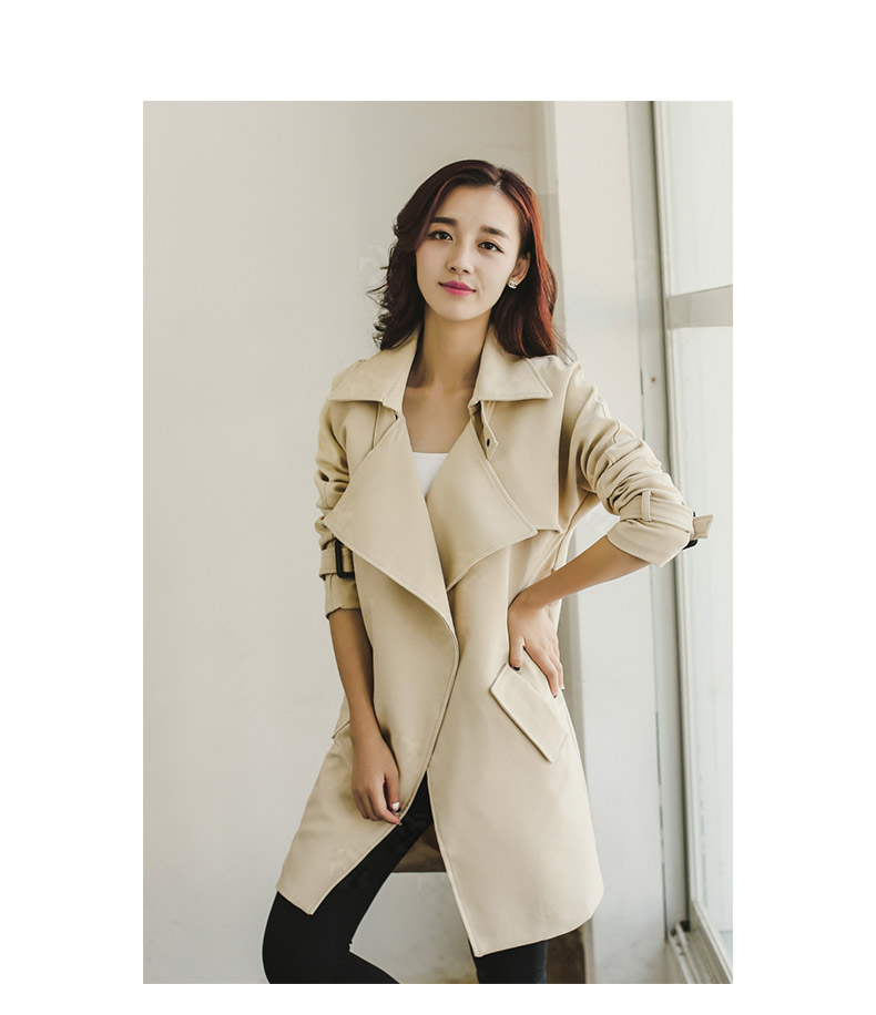 BLANCO LEVRIN2015秋装上新韩版修身中长款系带风衣外套女1950 灰蓝色 M