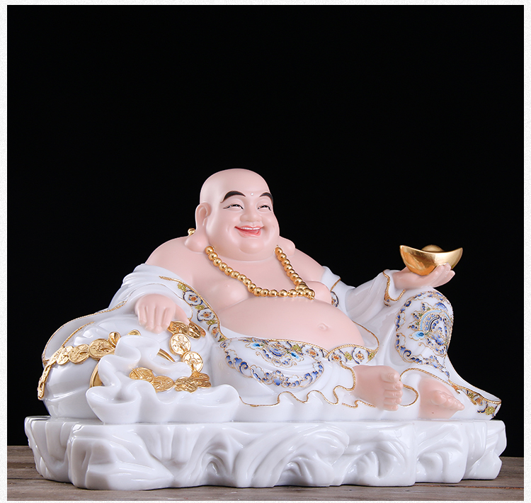 汉白玉石雕宽体弥勒佛像珐琅彩开口笑佛未来佛家用佛堂佛具摆件用品