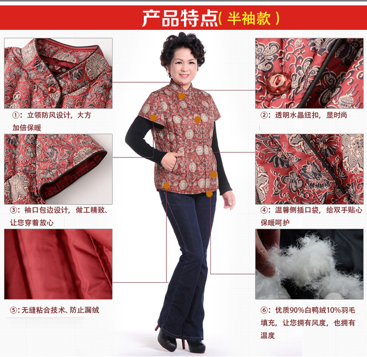 南极人秋冬中老年修身羽绒内胆无袖马甲背心女款 内外穿半袖背心马甲无缝羽绒保暖内衣 8066 绿底黄金花 XL(170/92B)