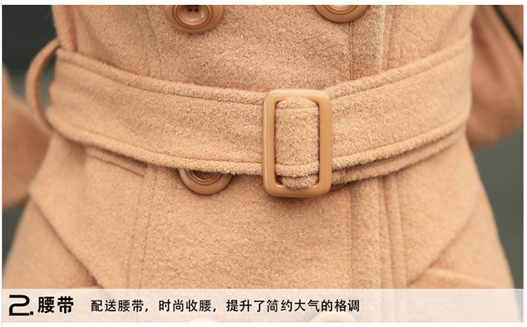 衣波之恋2015秋冬新款女装外套韩版中长款毛呢大衣女 0837 藏青 L