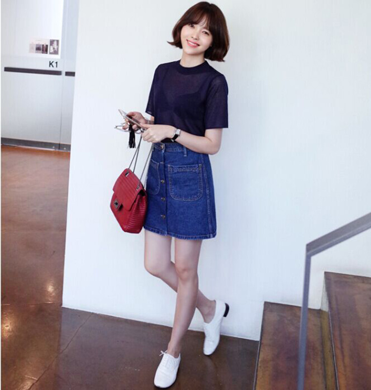 漫多姿2015秋季新款牛仔半身裙高腰短裙女M2144 深蓝 S