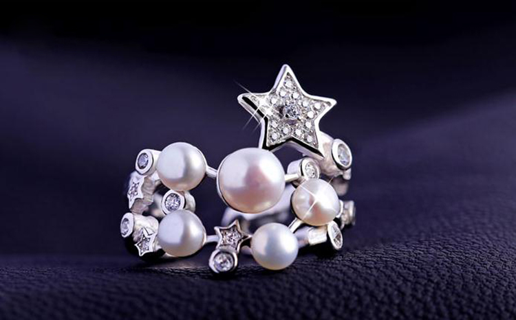 芙雅格 925银饰品时尚活口珍珠闪钻指环食指装饰戒