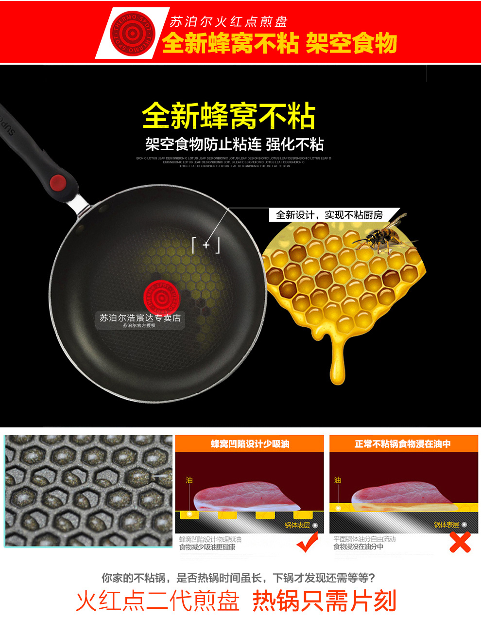 
                                        苏泊尔（SUPOR） 平底锅28cm火红点二代无油烟不粘煎锅煎盘电磁炉锅具PJ28K3                