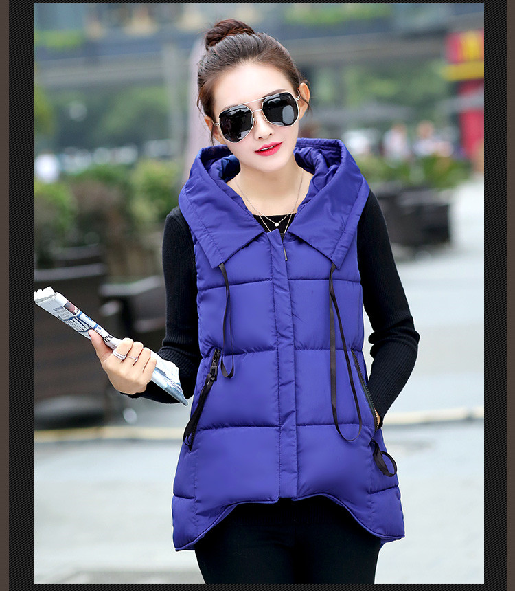 摩菲朵 2015秋冬新款连帽外套中长款背心马甲女 MJ6006 牛仔蓝 XL