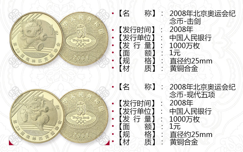 2008年北京奥运会流通纪念币 奥运收藏纪念币 一二三组套装简包装