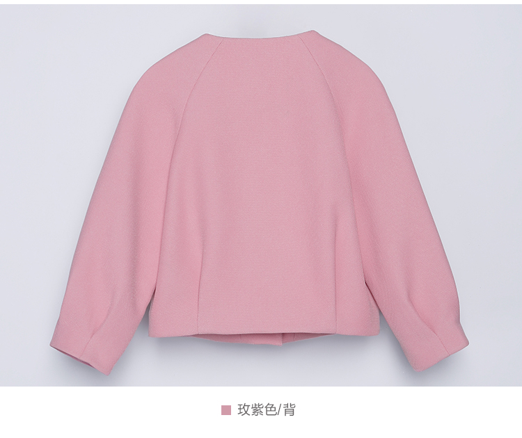 OSA欧莎秋冬新款女装 抽褶两侧真口袋箱型短外套 玫紫色 M