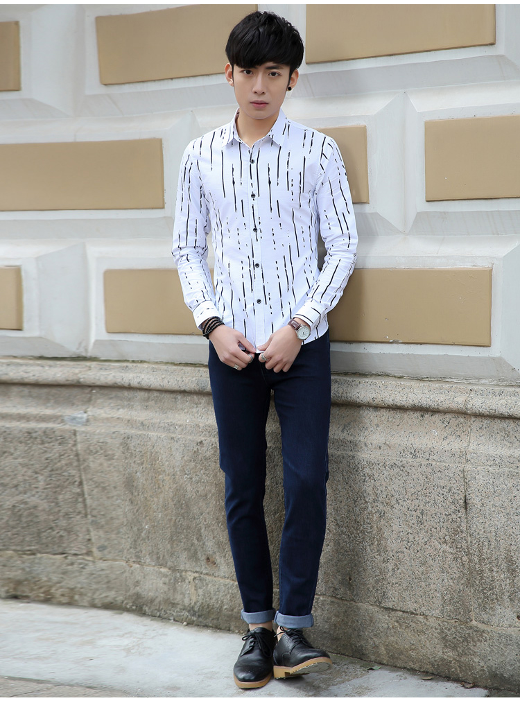 说(sanweichuanshuo) 三围传说 2016春季男款修身流行不间断条纹长袖