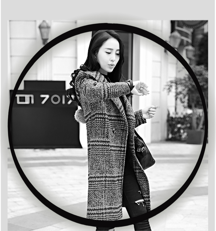afacai毛呢外套 女装2015秋冬新品韩版修身中长款连帽格子呢子大衣女潮 A4808 红格 M