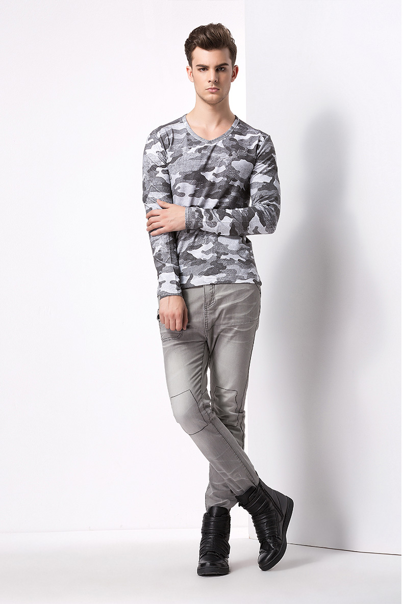 odbo欧宝 黑白男装春款休闲 长袖t恤 黑色 m