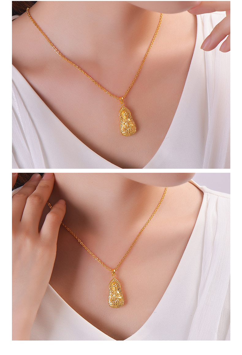 福强珠宝黄金吊坠男3d硬足金999观音吊坠男菩萨金观音挂坠357克编黑绳