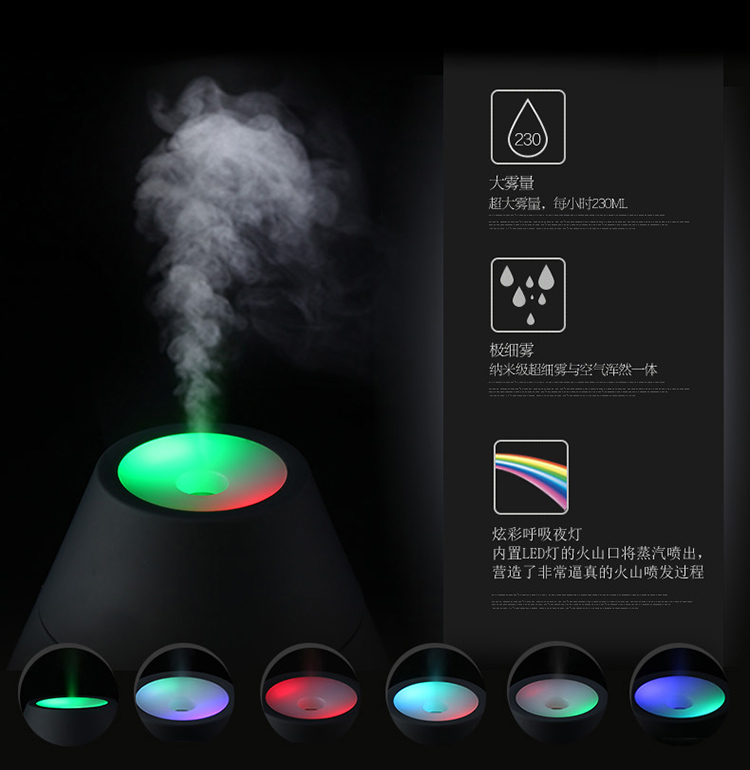火山加湿器USB 静音LED香薰家用办公桌室补水出雾器迷你空气 白色