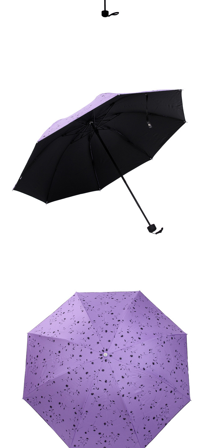 太阳伞批发三折黑胶超强防晒晴雨伞防紫外线碎花遮阳伞 半径55cm 颜色