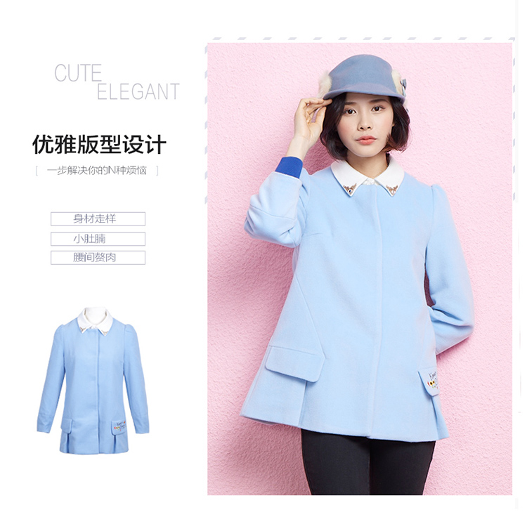 金苑2015年冬新品上新通勤娃娃领宽松时尚长袖毛呢短外套女D55108 粉红 XS(155/80A)