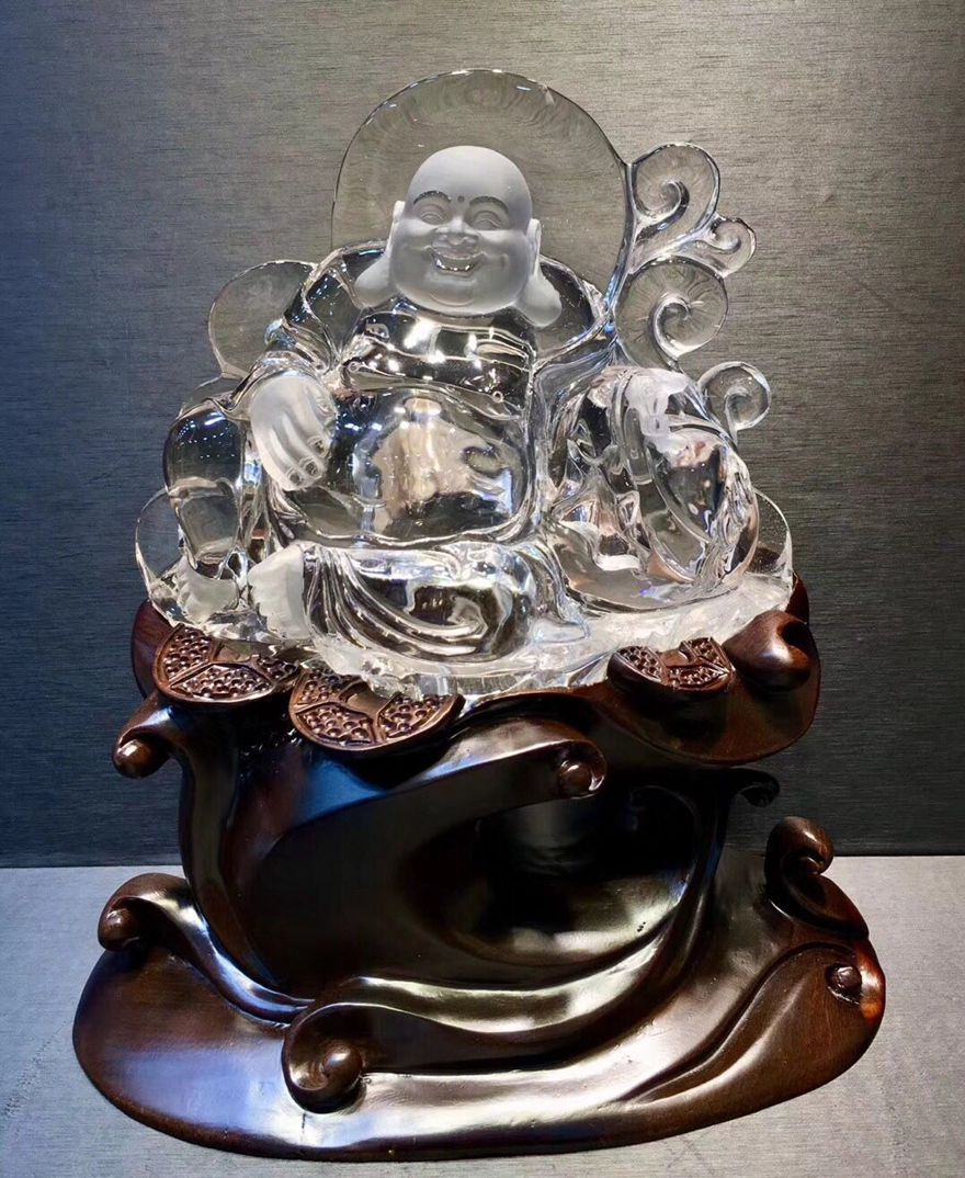 诺源珠宝 天然白水晶弥勒佛风水摆件 茶水晶原石雕刻弥勒佛摆件水晶