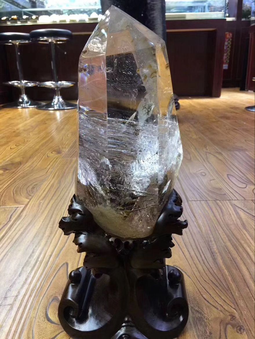 诺源珠宝天然白水晶原矿石雕刻摆件白水晶水胆原石风水摆件摆客厅配