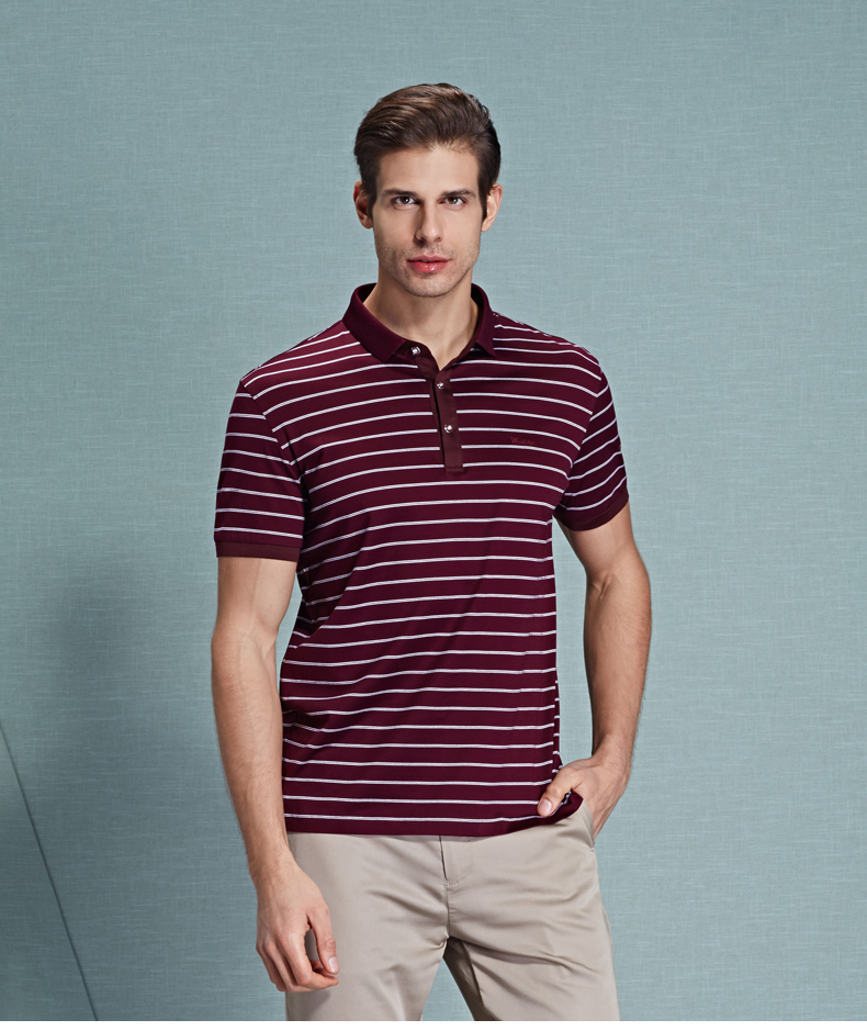 金狐狸男装短袖t恤男士翻领商务休闲纯棉针织打底2016夏季新品 枣红色