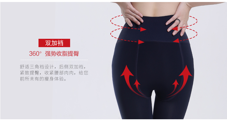 高梵新款冬装时尚高腰显瘦保暖打底裤女弹力加档黑色厚款长裤GK1500231A 藏青 均码